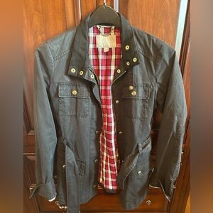 Banana Republic Dark Gray Military Jacket with Red Plaid Interior